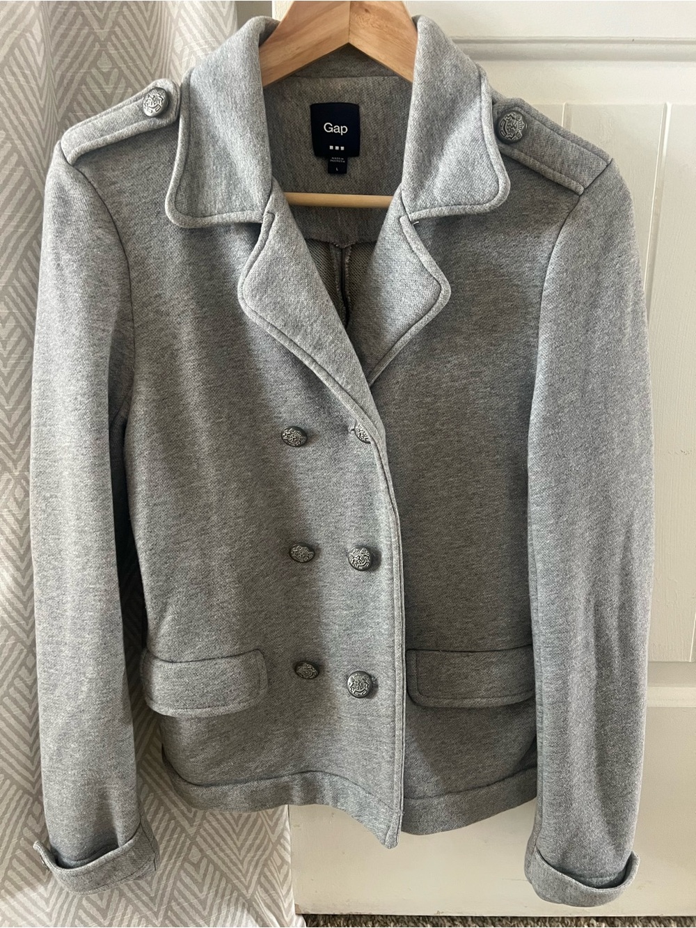 GAP Light Gray Sweatshirt Double-Breasted Peacoat Blazer Jacket Large